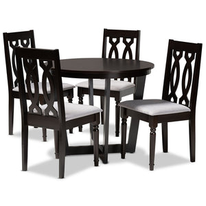 Baxton Studio Baxton Studio Julie 5-Piece Dining Set: Modern Grey Upholstered Chairs & Round Table for Stylish Meals Julie-Grey/Dark Brown-5PC Dining Set