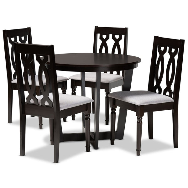 Baxton Studio Baxton Studio Julie 5-Piece Dining Set: Modern Grey Upholstered Chairs & Round Table for Stylish Meals Julie-Grey/Dark Brown-5PC Dining Set
