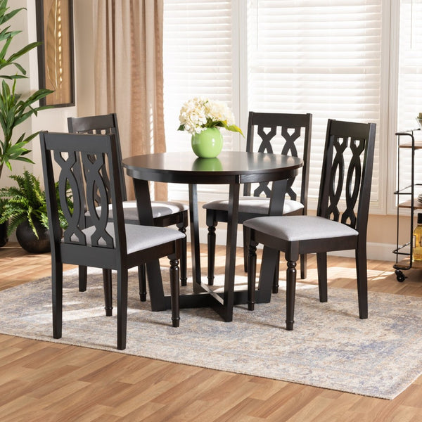 Baxton Studio Baxton Studio Julie 5-Piece Dining Set: Modern Grey Upholstered Chairs & Round Table for Stylish Meals Julie-Grey/Dark Brown-5PC Dining Set