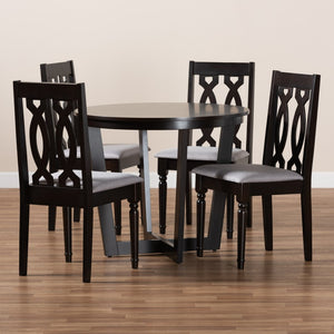 Baxton Studio Baxton Studio Julie 5-Piece Dining Set: Modern Grey Upholstered Chairs & Round Table for Stylish Meals Julie-Grey/Dark Brown-5PC Dining Set