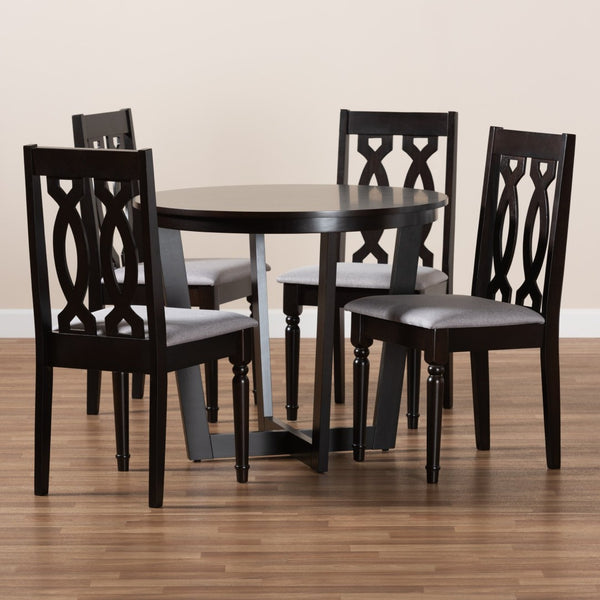 Baxton Studio Baxton Studio Julie 5-Piece Dining Set: Modern Grey Upholstered Chairs & Round Table for Stylish Meals Julie-Grey/Dark Brown-5PC Dining Set