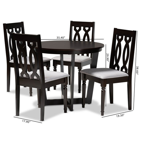 Baxton Studio Baxton Studio Julie 5-Piece Dining Set: Modern Grey Upholstered Chairs & Round Table for Stylish Meals Julie-Grey/Dark Brown-5PC Dining Set