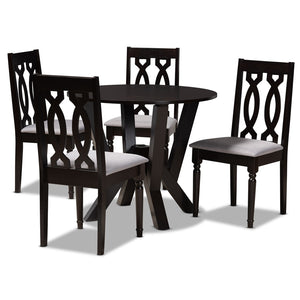Baxton Studio Baxton Anise 5-Piece Modern Dining Set - Grey Upholstered Chairs & Round Dark Brown Table Design Anise-Grey/Dark Brown-5PC Dining Set