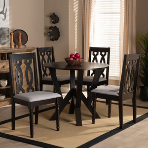 Baxton Studio Baxton Anise 5-Piece Modern Dining Set - Grey Upholstered Chairs & Round Dark Brown Table Design Anise-Grey/Dark Brown-5PC Dining Set