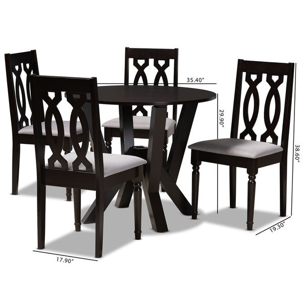 Baxton Studio Baxton Anise 5-Piece Modern Dining Set - Grey Upholstered Chairs & Round Dark Brown Table Design Anise-Grey/Dark Brown-5PC Dining Set