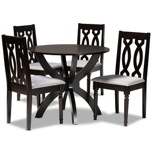 Baxton Studio Baxton Modern 5-Piece Dining Set - Grey Fabric Upholstered Chairs & Dark Brown Circular Table Mona-Grey/Dark Brown-5PC Dining Set