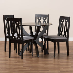 Baxton Studio Baxton Modern 5-Piece Dining Set - Grey Fabric Upholstered Chairs & Dark Brown Circular Table Mona-Grey/Dark Brown-5PC Dining Set