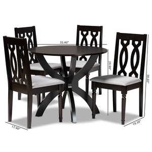 Baxton Studio Baxton Modern 5-Piece Dining Set - Grey Fabric Upholstered Chairs & Dark Brown Circular Table Mona-Grey/Dark Brown-5PC Dining Set