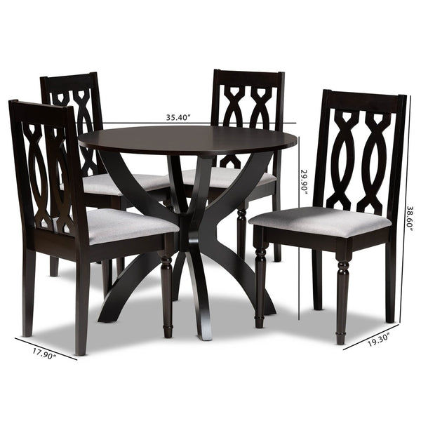 Baxton Studio Baxton Modern 5-Piece Dining Set - Grey Fabric Upholstered Chairs & Dark Brown Circular Table Mona-Grey/Dark Brown-5PC Dining Set