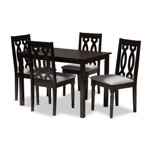 Baxton Studio Baxton Studio Cherese 5-Piece Grey Upholstered Dining Set with Espresso Oak Finish for Elegant Dining RH334C-Grey/Dark Brown-5PC Dining Set