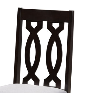 Baxton Studio Baxton Studio Cherese 5-Piece Grey Upholstered Dining Set with Espresso Oak Finish for Elegant Dining RH334C-Grey/Dark Brown-5PC Dining Set