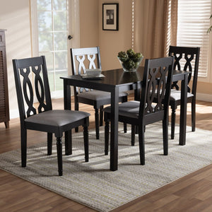 Baxton Studio Baxton Studio Cherese 5-Piece Grey Upholstered Dining Set with Espresso Oak Finish for Elegant Dining RH334C-Grey/Dark Brown-5PC Dining Set