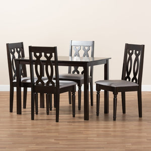 Baxton Studio Baxton Studio Cherese 5-Piece Grey Upholstered Dining Set with Espresso Oak Finish for Elegant Dining RH334C-Grey/Dark Brown-5PC Dining Set