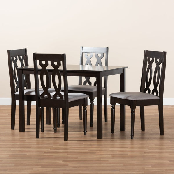 Baxton Studio Baxton Studio Cherese 5-Piece Grey Upholstered Dining Set with Espresso Oak Finish for Elegant Dining RH334C-Grey/Dark Brown-5PC Dining Set