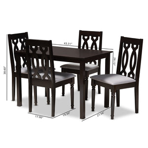 Baxton Studio Baxton Studio Cherese 5-Piece Grey Upholstered Dining Set with Espresso Oak Finish for Elegant Dining RH334C-Grey/Dark Brown-5PC Dining Set