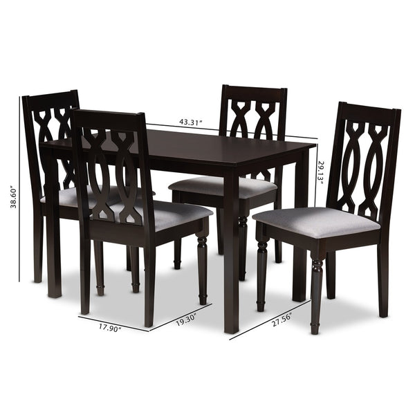 Baxton Studio Baxton Studio Cherese 5-Piece Grey Upholstered Dining Set with Espresso Oak Finish for Elegant Dining RH334C-Grey/Dark Brown-5PC Dining Set