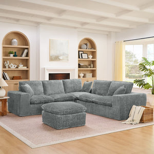 English Elm 107'' Boucle Modular Sectional Sofa Deep Cloud Cushions Reversible Chaise Living Room Grey W1413S00164