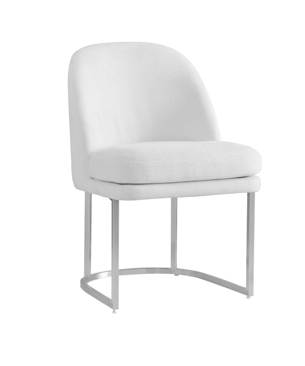Basset Mirror Pearl Dining Chair - Elegant Ivory Curved Back With Soft Boucle Fabric & Brushed Silver Base White Foam,Polyester Fabric,Metal 9735-dr-800