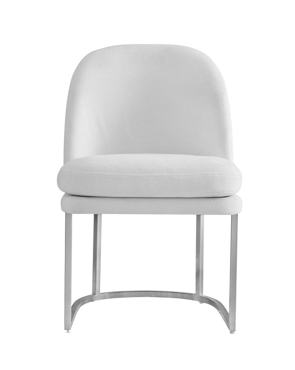 Basset Mirror Pearl Dining Chair - Elegant Ivory Curved Back With Soft Boucle Fabric & Brushed Silver Base White Foam,Polyester Fabric,Metal 9735-dr-800