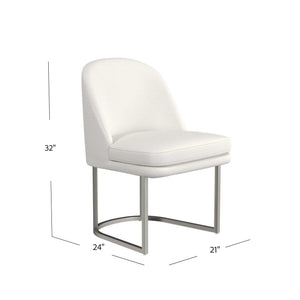 Basset Mirror Pearl Dining Chair - Elegant Ivory Curved Back With Soft Boucle Fabric & Brushed Silver Base White Foam,Polyester Fabric,Metal 9735-dr-800