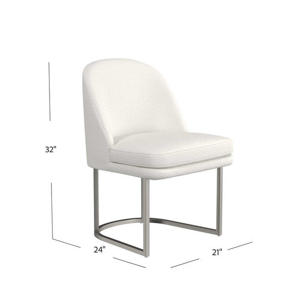 Basset Mirror Pearl Dining Chair - Elegant Ivory Curved Back With Soft Boucle Fabric & Brushed Silver Base White Foam,Polyester Fabric,Metal 9735-dr-800