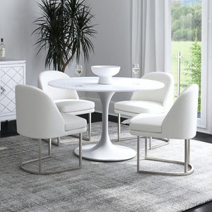 Basset Mirror Pearl Dining Chair - Elegant Ivory Curved Back With Soft Boucle Fabric & Brushed Silver Base White Foam,Polyester Fabric,Metal 9735-dr-800