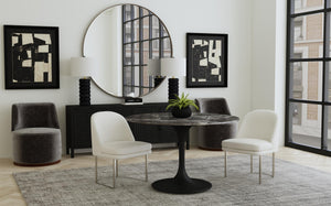 Basset Mirror Pearl Dining Chair - Elegant Ivory Curved Back With Soft Boucle Fabric & Brushed Silver Base White Foam,Polyester Fabric,Metal 9735-dr-800