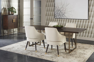 Sunpan Donnelly 95" Rustic Dining Table with Smoked Acacia Wood Top & Antique Brass Frame for Elegance