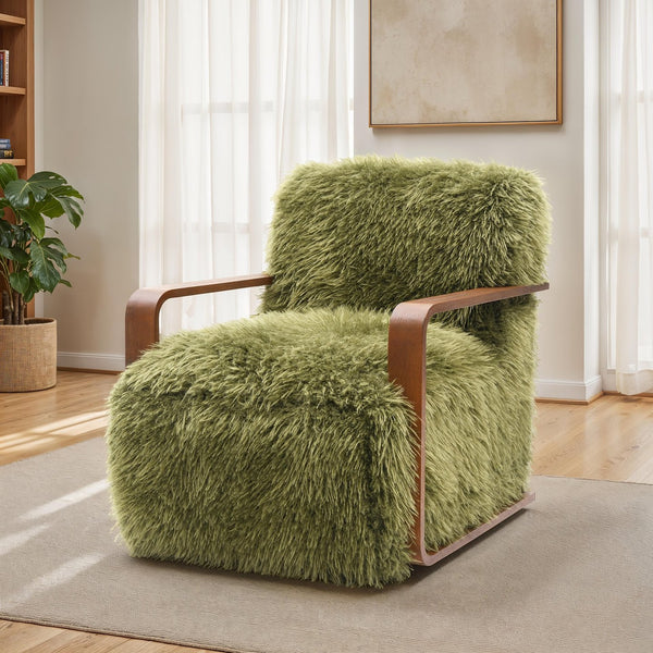 English Elm Contemporary Sculpted Barrel-Back Arm Chair with Smooth Casters, Neutral Textured Upholstery, Stylish Accent Seating Green 29 L x 36 W x 33 H B2741P401384