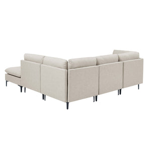 English Elm Linen Upholstered Modular Sectional Sofa with Tall Black Metal Legs for Living Room Almond B2748S00100