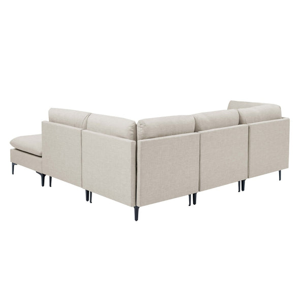 English Elm Linen Upholstered Modular Sectional Sofa with Tall Black Metal Legs for Living Room Almond B2748S00100