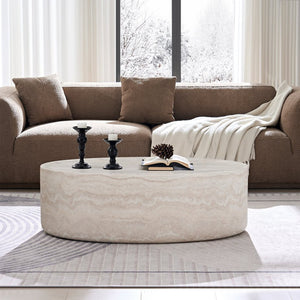 English Elm Modern Oval Travertine Coffee Table Low Profile Fiberglass Living Room Accent W2085P391862