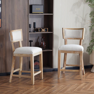 English Elm Christopher Knight Home® - 26.5" Counter Stools Set of 2 Upholstered Farmhouse Bar Stools with Curved Back, Footrest, Solid Wood Frame Beige+Natural 72643.00BGE