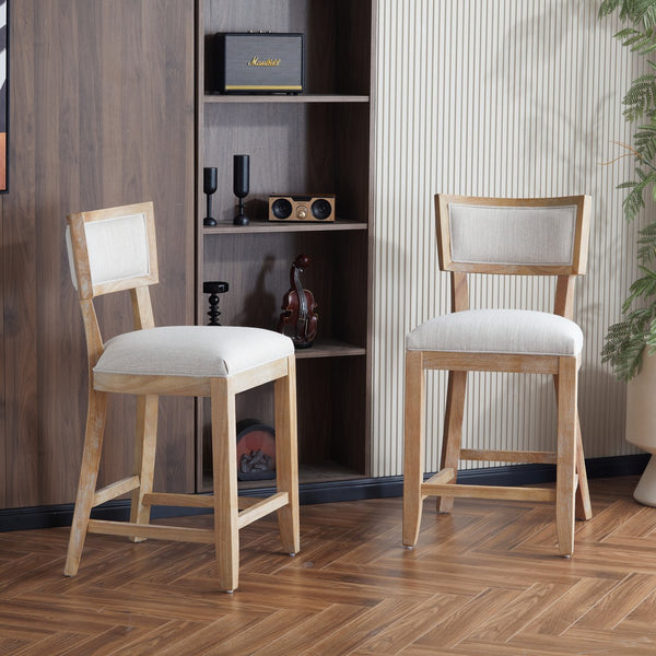 English Elm Christopher Knight Home® - 26.5" Counter Stools Set of 2 Upholstered Farmhouse Bar Stools with Curved Back, Footrest, Solid Wood Frame Beige+Natural 72643.00BGE