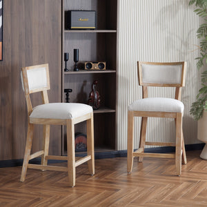 Christopher Knight Home® - Noble House - - 26.5" Counter Stools Set Of 2, Upholstered Counter Height Bar Stools With Comfy Back, Solid Rubber Wood Frame, Backrest, Footrest, Armless Barstools For Home Bar, Kitchen Counter, Beige & Natural