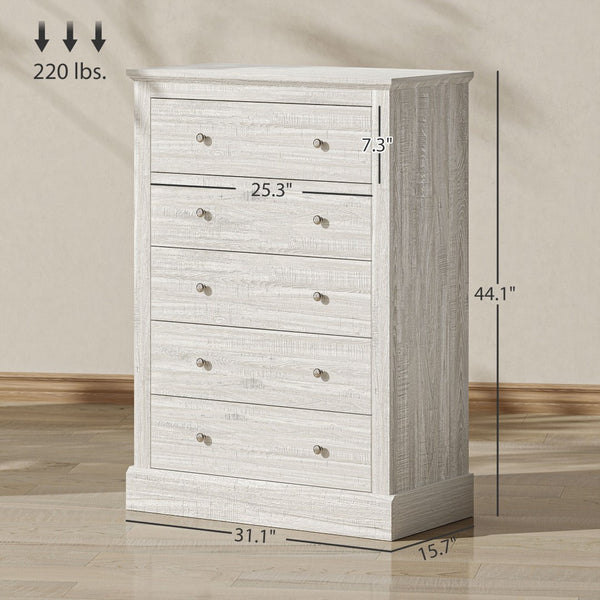 English Elm Wide Five Drawer Farmhouse Chest Distressed Oak Finish Bedroom Entryway Storage T3971P431324