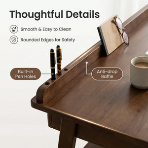 English Elm Solid Wood Writing Desk Mid Century Walnut Finish Two Drawers Shelf and Side Hooks W3204P465630