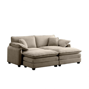 English Elm Two-Seater Theater Sofa With Ottoman – Retro-Inspired Tan Corduroy Comfort For Small Spaces! W714S00711-GIGA