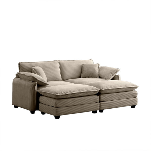English Elm Two-Seater Theater Sofa With Ottoman – Retro-Inspired Tan Corduroy Comfort For Small Spaces! W714S00711-GIGA
