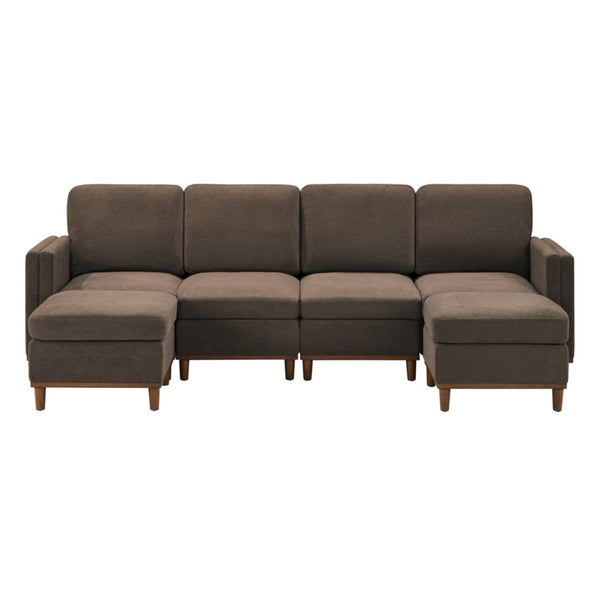 English Elm Modern Modular Sectional Sofa with Plush Cushions and Tapered Legs for Living Rooms Brown W2085S00100