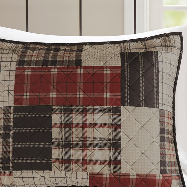 JLA Home Madison Park - 3 Piece Reversible Printed Quilt Set Cabin-Inspired Red & Black Patchwork to Windowpane Reversible Elegance 94 L x 104 W x 0.25H MP13-8471