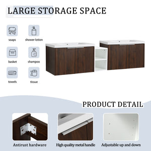 English Elm 72 Inch Wall Mounted Vanity with Resin Sink, Soft-Close Doors, Ample Storage Shelves, Durable Eco Plywood Finish California Walnut W999S00189