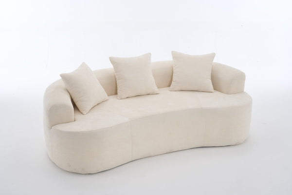 English Elm Crescent-shaped Chenille Loveseat Low Profile Curved Sofa for Modern Living Rooms White W5188P450354