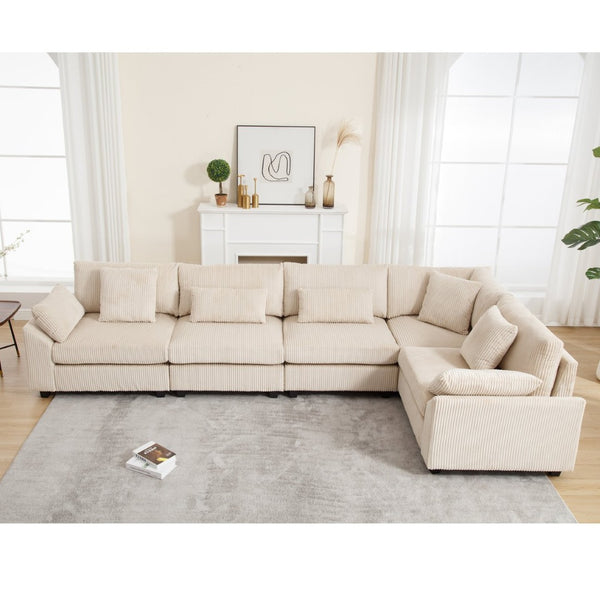 English Elm {New} Oversized Modular Sectional Sofa - Cozy Beige Corduroy, Convertible Design For Stylish Living Spaces W2325S00014-GIGA