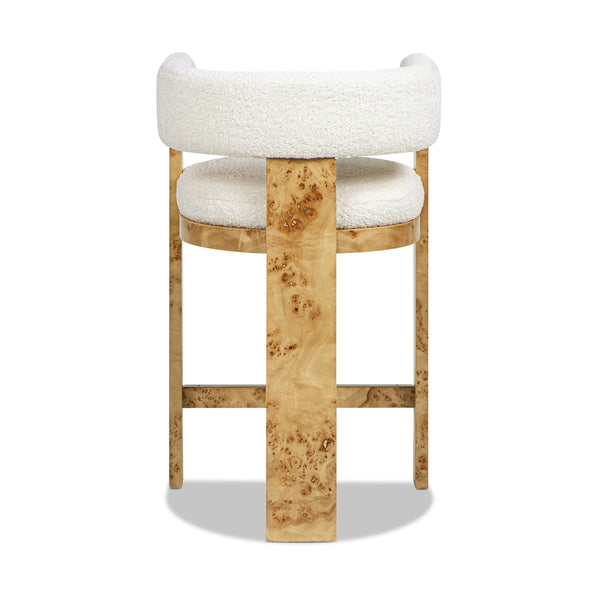 English Elm Jennifer Taylor Home - Vavona Burl Counter Height Bar Stool 26.5" – Polar Off-White Sherpa Upholstered Barrel Back, Chic B2719P286839