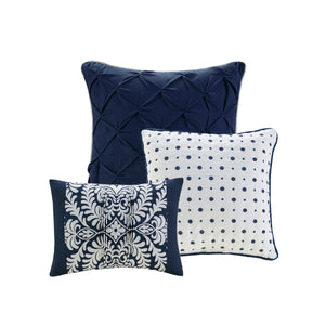 English Elm 7 Piece Cotton Printed Comforter Set - Elegant Damask Queen Bedding With Decorative Pillows & Skirt B03596961