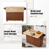 English Elm Kitchen Island With Drop Leaf Countertop, Rolling Kitchen Island Cart , Barn Door Kitchen Island Table With Storage Cabinet and Tower Rack, Island Table On Wheels For Kitchen, Retro Brown