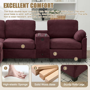 English Elm United L-Shaped Multifunctional Corduroy Sofa: 4-Seater With Usb Ports, Cup Holders & Storage Solutions W1568S00220-GIGA