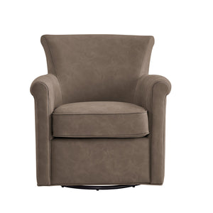 English Elm Westly Faux Leather Swivel Accent Chair with Rolled Arms, 360° Metal Swivel, Coil Spring Comfort Espresso B050P390597
