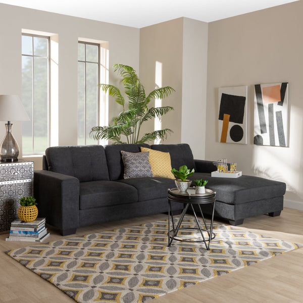 Baxton Studio Baxton Modern Upholstered Sectional Sofa in Chic Dark Grey for Stylish Living Room Comfort Langley Dark Right J099C-Dark Grey-RFC